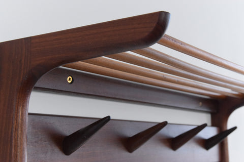 Vintage Afrormosia Wall Mounted Coat Rack with Parcel Shelf by John Herbert for A. Younger Ltd