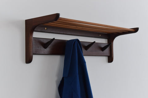 Vintage Afrormosia Wall Mounted Coat Rack with Parcel Shelf by John Herbert for A. Younger Ltd
