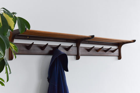 Vintage Afrormosia Wall Coat Rack with Parcel Shelf by John Herbert for A. Younger Ltd