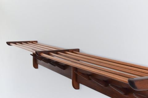 Vintage Afrormosia Wall Coat Rack with Parcel Shelf by John Herbert for A. Younger Ltd