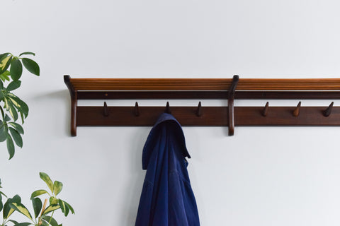 Vintage Afrormosia Wall Coat Rack with Parcel Shelf by John Herbert for A. Younger Ltd