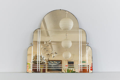 Vintage Art Deco Cut Glass Frameless Overmantle Mirror