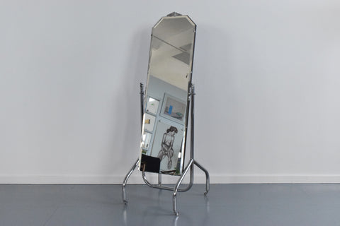 Vintage Art Deco Free Standing Chrome Cheval Mirror