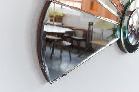 Vintage Art Deco Style Bevelled Fan Mirror with Peach / Rose Gold Panels