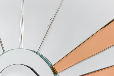 Vintage Art Deco Style Bevelled Fan Mirror with Peach / Rose Gold Panels
