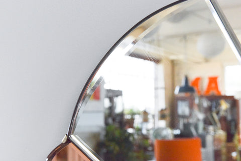 Vintage Art Deco Style Bevelled Fan Mirror with Peach / Rose Gold Panels