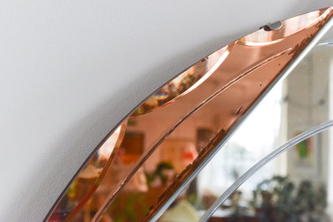 Vintage Art Deco Style Bevelled Mirror with Peach / Rose Gold Panels