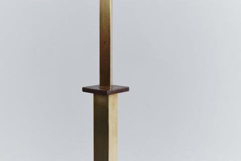 Vintage Art Deco Style Brass and Wood Floor Lamp with New Pleated White Shade
