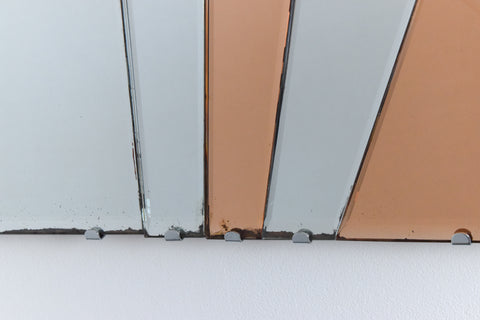 Vintage Art Deco Style Frameless Fan Overmantle Mirror with Peach Glass