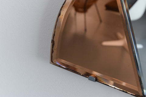 Vintage Art Deco Style Frameless Fan Overmantle Mirror with Peach Glass