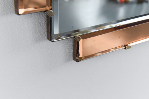 Vintage Art Deco Style Bevelled Mirror with Peach / Rose Gold Panels