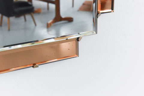 Vintage Art Deco Style Bevelled Mirror with Peach / Rose Gold Panels