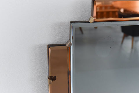 Vintage Art Deco Style Bevelled Mirror with Peach / Rose Gold Panels