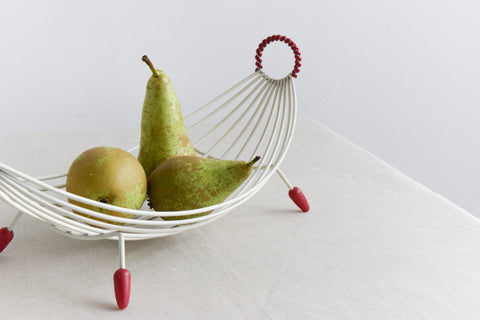 Vintage Atomic White Wire Fruit Bowl / Basket