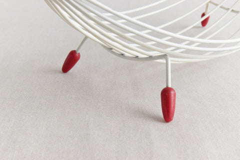 Vintage Atomic White Wire Fruit Bowl / Basket