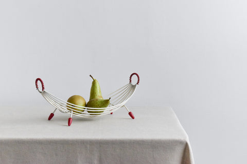 Vintage Atomic White Wire Fruit Bowl / Basket