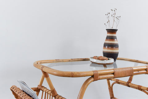 Vintage Bamboo and Glass Coffee Table with Magazine Rack