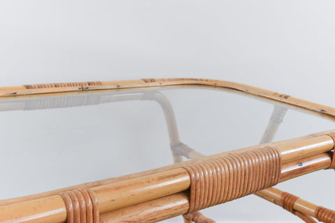 Vintage Bamboo and Glass Coffee Table with Magazine Rack