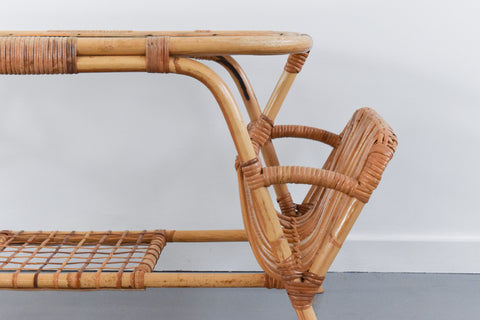 Vintage Bamboo and Glass Coffee Table with Magazine Rack
