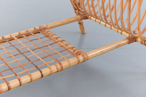 Vintage Bamboo and Glass Coffee Table with Magazine Rack