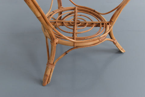 Vintage Bamboo and Glass Round Coffee Table with Shelf