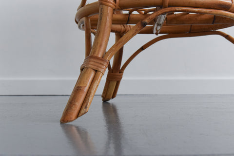 Vintage Bamboo and Glass Round Coffee Table with Shelf
