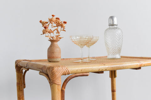 Vintage Bamboo and Rattan Drinks Trolley / Cart