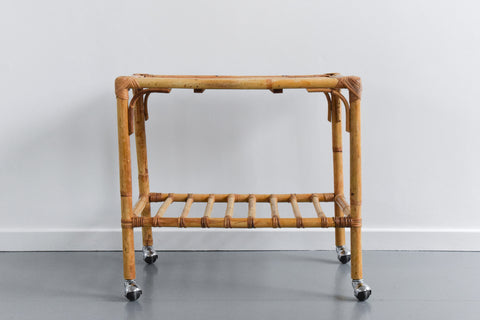 Vintage Bamboo and Rattan Drinks Trolley / Cart