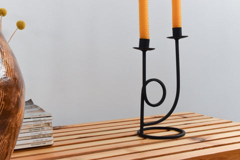 Vintage Black Iron Sculptural Double Candelabra