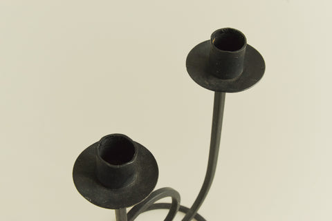 Vintage Black Iron Sculptural Double Candelabra