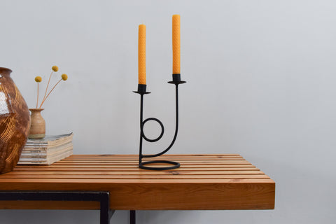 Vintage Black Iron Sculptural Double Candelabra