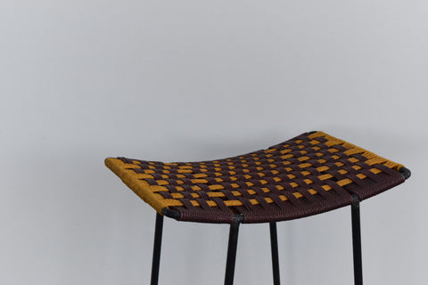 Vintage Black Metal Tubular Single Tall Bar Stool with Woven Top