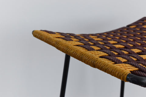 Vintage Black Metal Tubular Single Tall Bar Stool with Woven Top