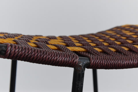 Vintage Black Metal Tubular Single Tall Bar Stool with Woven Top
