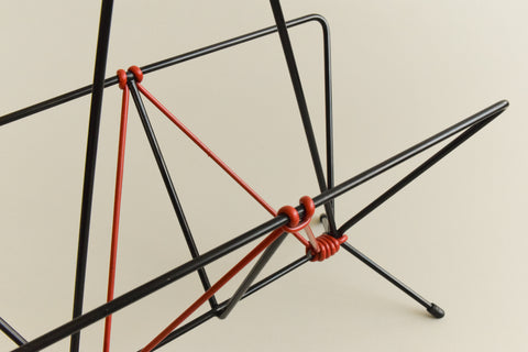 Vintage Black and Red Metal and Plastic Magazine Rack