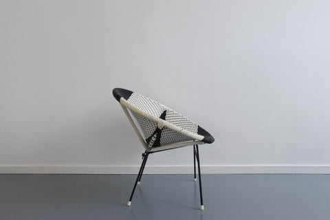 Vintage Black and White Wicker Satellite Chair