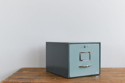 Vintage Blue / Grey Large Metal Single Drawer Filing Cabinet