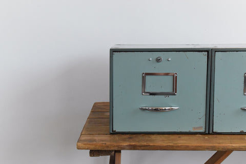Vintage Blue / Grey Large Metal Single Drawer Filing Cabinet