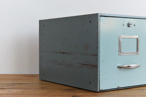 Vintage Blue / Grey Large Metal Single Drawer Filing Cabinet