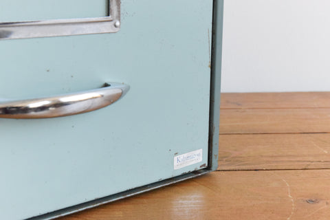 Vintage Blue / Grey Large Metal Single Drawer Filing Cabinet