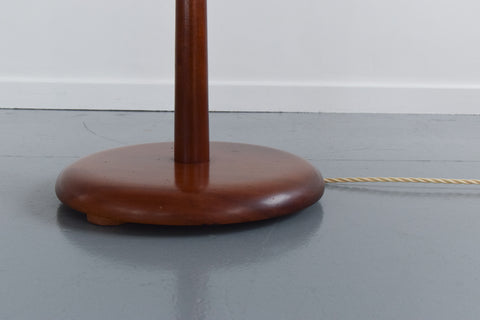 Vintage Teak and Brass Floor Lamp with New Pleated White Shade