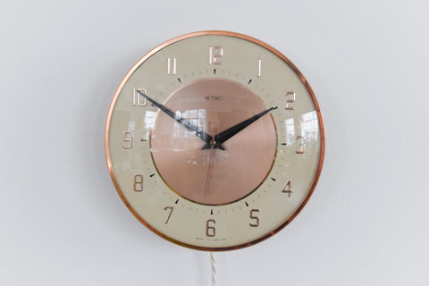 Vintage Bronze 1960s Metamec Electric Wall Clock
