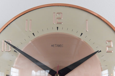 Vintage Bronze 1960s Metamec Electric Wall Clock