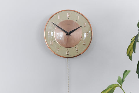 Vintage Bronze 1960s Metamec Electric Wall Clock