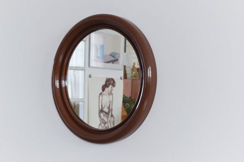 Vintage 1970s Brown Plastic Framed Round Crayon Mirror by Habitat