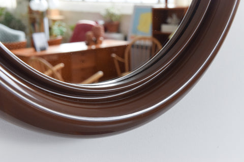 Vintage 1970s Brown Plastic Framed Round Crayon Mirror by Habitat
