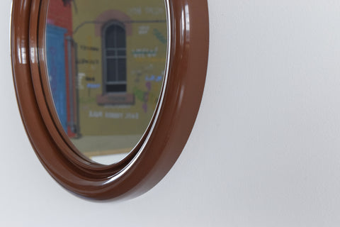 Vintage 1970s Brown Plastic Framed Round Crayon Mirror by Habitat