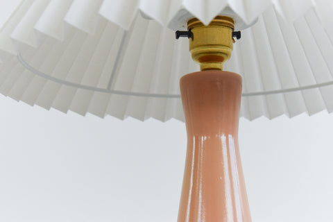 Vintage Ceramic Peach Table Lamp with New Pleated Shade