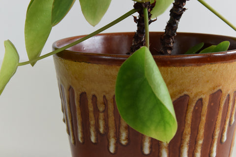 Vintage Brown Drip Glaze West German Style Plant Pot