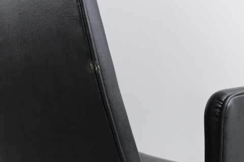 Vintage Single Black / Charcoal Grey Vinyl Fixed Swivel Arm Chair from Carlisle's Civic Centre Council Chamber